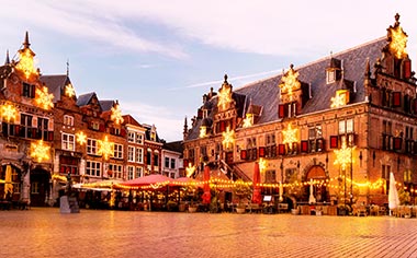 The central historic square in Nijmegen decorated at Christmas